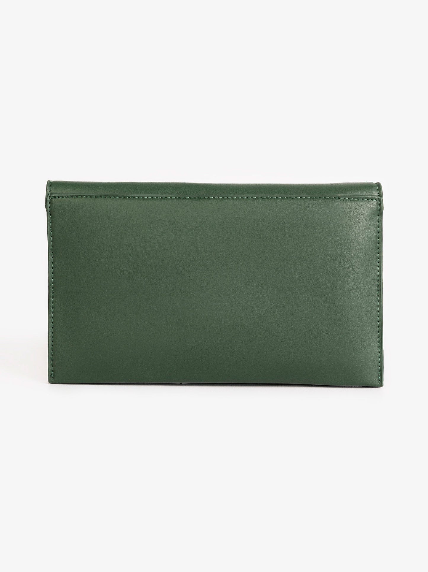 Green Stitch Pattern Clutch with Metallic Chain