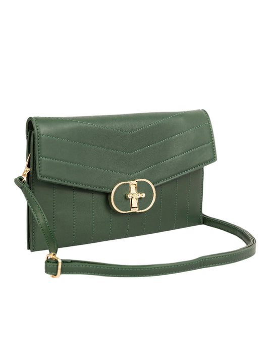 Green Stitch Pattern Clutch with Metallic Chain